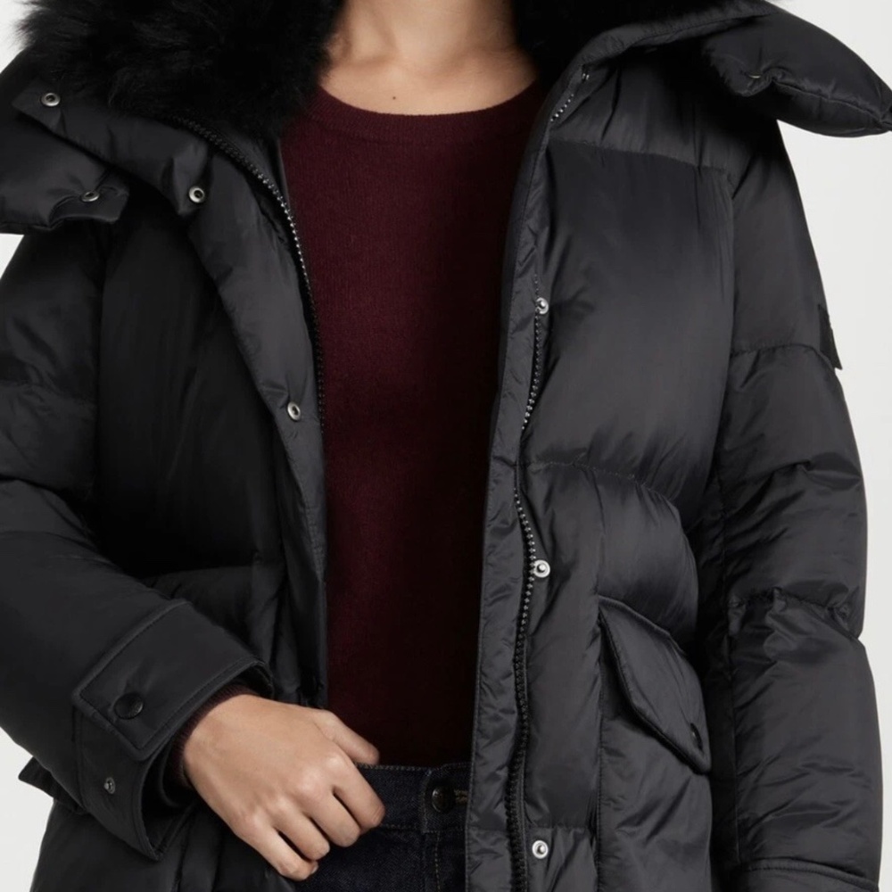 Army Yves Salomon Women's Black Lamb Trim Down Puffer US 10/ EU 42 EUC